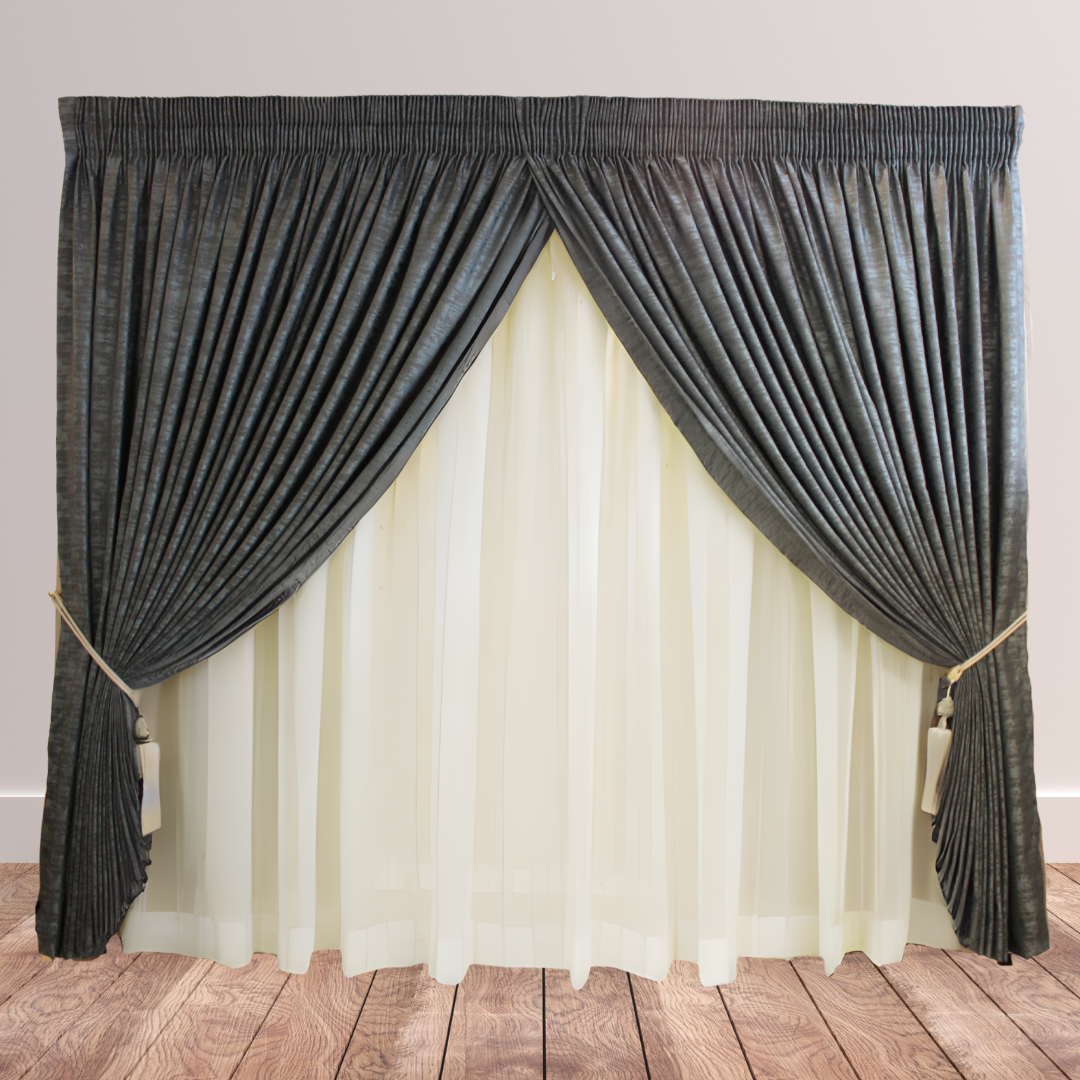 Slate Gray Fabric Curtain Set