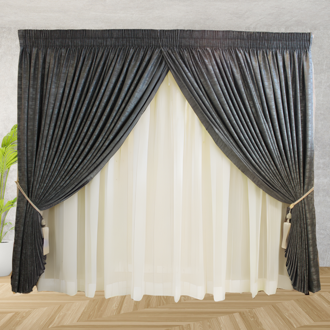 Slate Gray Fabric Curtain Set - Image 2